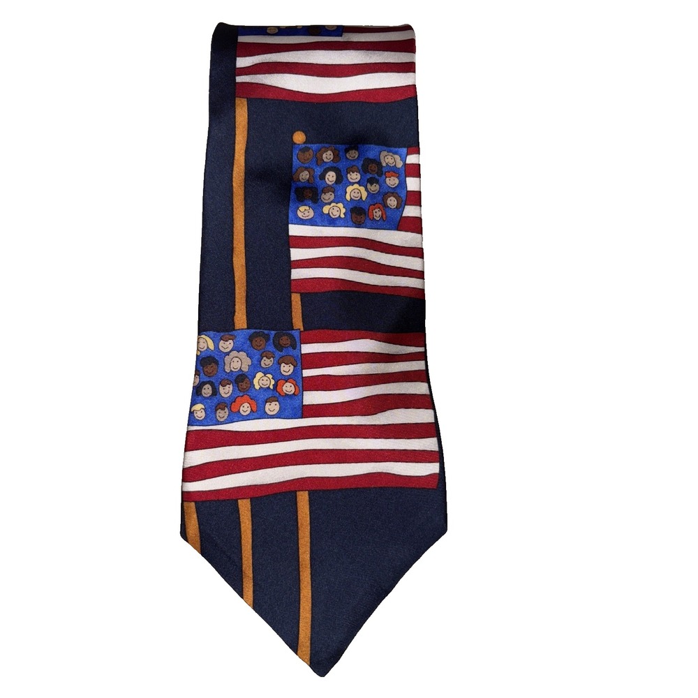 Save The Children Patriotic USA Flag Silk Tie Blue July 4 Holiday Necktie
